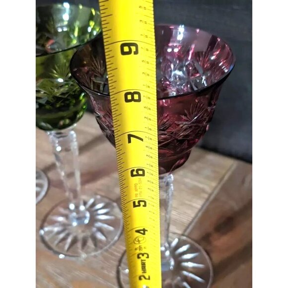 AJKA Discontinued Vintage Hungarian Crystal Cut To Clear Rainbow Wine Glasses - Picture 8 of 8